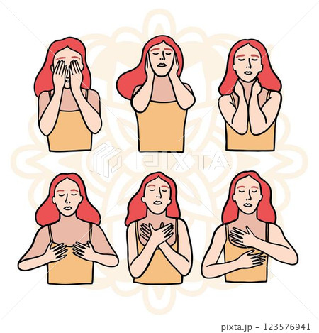 Self-healing reiki poses illustration collection 123576941