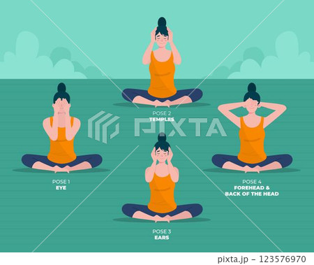 Woman self-healing reiki poses 123576970