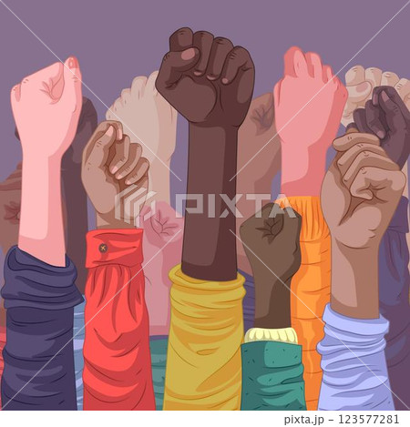 Multiracial raised fists concept 123577281