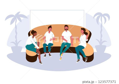 Flat design group therapy with people on couch 123577371
