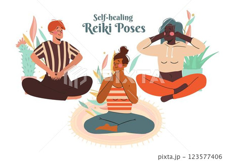 Reiki poses self-healing group 123577406