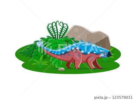 Dinosaur or prehistoric lizard Ankylosaurus, dino animal character, cartoon vector. Jurassic or Cretaceous era Ankylosaurus dinosaur of armored species for kid paleontology or prehistoric encyclopedia Dinosaur or prehistoric lizard Ankylosaurus, dino animal character, cartoon vector. Jurassic or Cretaceous era Ankylosaurus dinosaur of armored species for kid paleontology or prehistoric encyclopedia 123579031