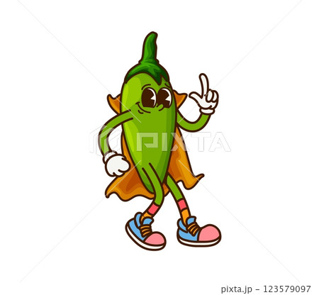 Groovy cartoon jalapeno pepper character as Halloween wizard, vector Mexican Tex Mex food. Groovy jalapeno pepper with happy smile and funky face in wizard mantle for Halloween holiday funny character Groovy cartoon jalapeno pepper character as Halloween wizard, vector Mexican Tex Mex food. Groovy jalapeno pepper with happy smile and funky face in wizard mantle for Halloween holiday funny character 123579097