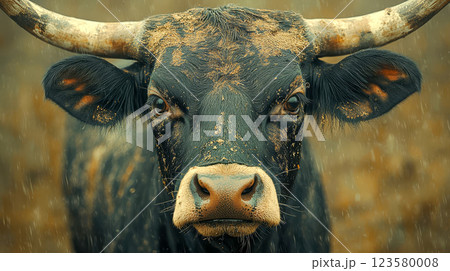 Close-up of a daguerreotype portrait of an ancient Indian cow 123580008