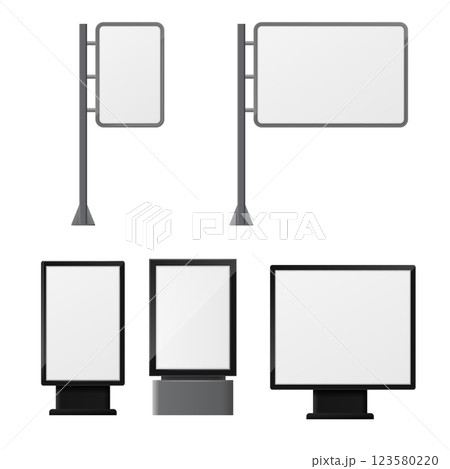 Blank Billboard Mockup Set with Various Frames and Bases Vector 123580220