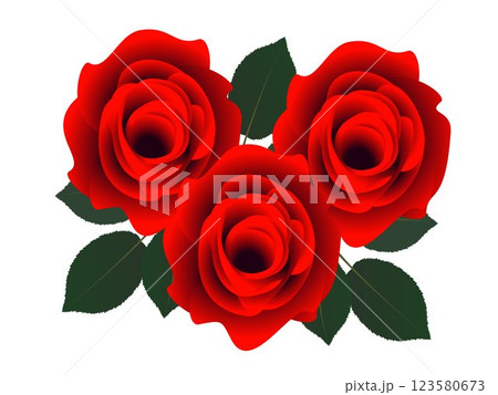 Three red roses on a white background. 123580673