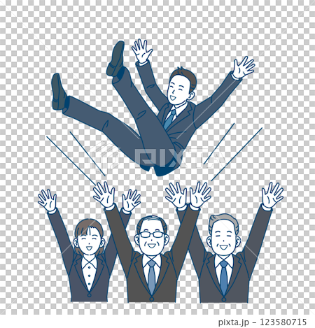 胴上げして祝う会社員のイラスト 123580715