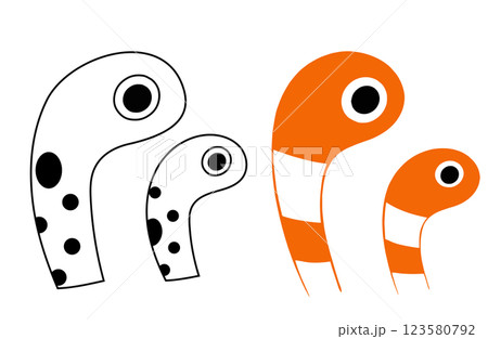 かわいいデフォルメのチンアナゴとニシキアナゴのイラスト 123580792