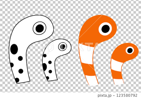 かわいいデフォルメのチンアナゴとニシキアナゴのイラスト 123580792