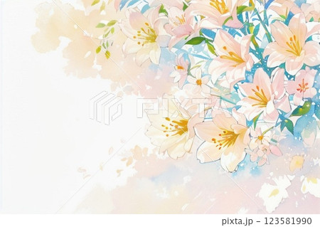 ユリの花　水彩画風 123581990