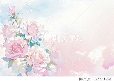 バラの花の風景　水彩画風 123581998