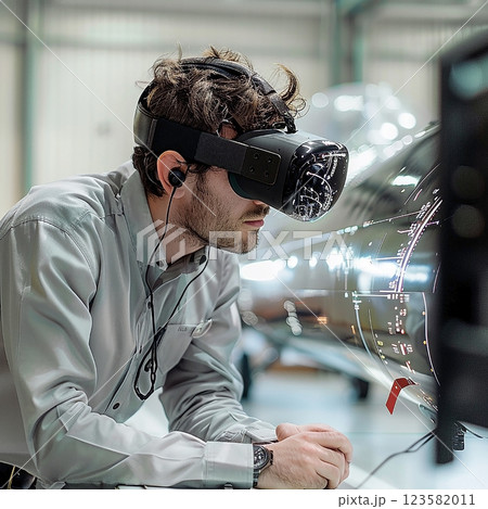The man with glasses of virtual reality. Future technology concept. High quality photo 123582011