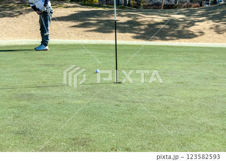ゴルフにおけるグルーン上でのパターのイメージ【冬季】 123582593
