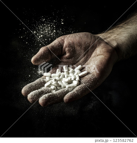 crushing pills in hand 123582762