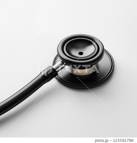 image of a black stethoscope on a clean, white background 123582786