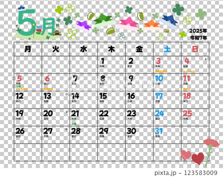 2025年5月カレンダー月曜始まり 123583009