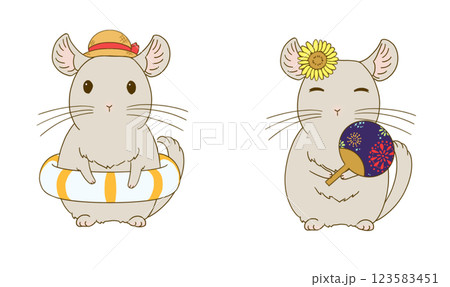 夏のチンチライラストセット(ベージュ) 123583451