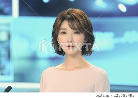 若い女性アナウンサー。ニュースキャスター 123583495