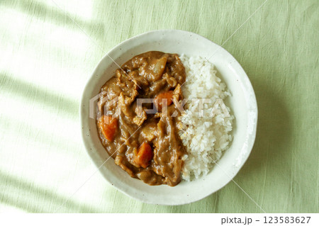 真上から見た豚肉のカレーアップ 123583627