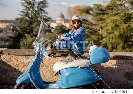 Stylish Traveler in Rome with Classic Scooter 123583636