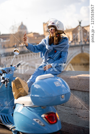 Stylish Traveler Taking a Selfie in Rome 123583657