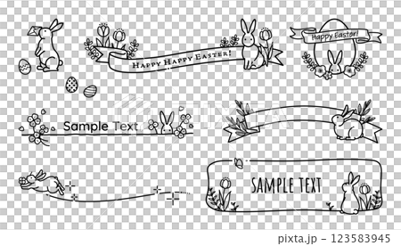 Simple and cute rabbit frame, Easter decoration (monochrome line drawing) 123583945
