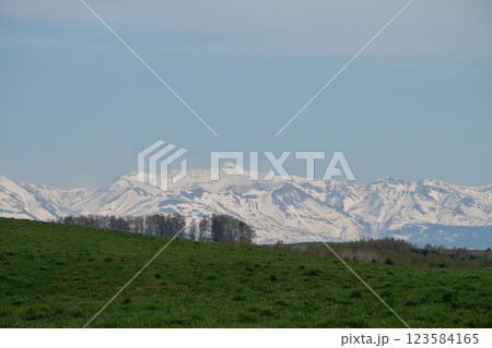 初夏の残雪の雪山　十勝岳 123584165