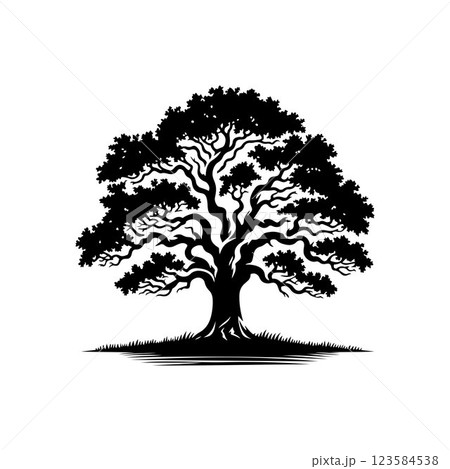 Classic Oak tree silhouette vector art template design 123584538