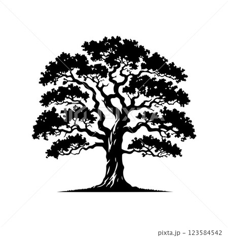 Classic Oak tree silhouette vector art template design 123584542