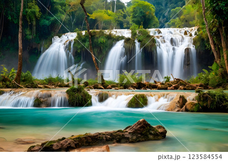 waterfall in the tropical forest 123584554