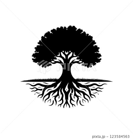Classic Oak tree silhouette vector art template design 123584563