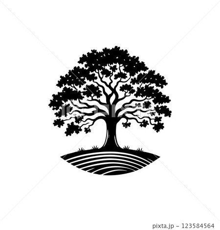 Classic Oak tree silhouette vector art template design 123584564