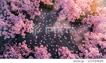桜の花びらが舞う幻想的な風景 123584609