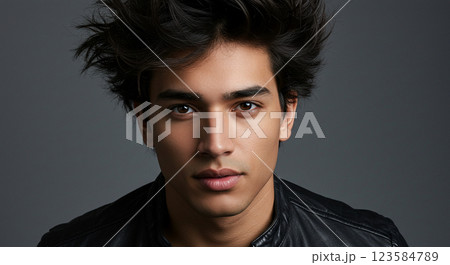 風になびく黒髪のスタイリッシュな男性ポートレート 風になびく黒髪のスタイリッシュな男性ポートレート 123584789