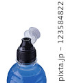 Neck of a plastic bottle with a drink on a white background 123584822