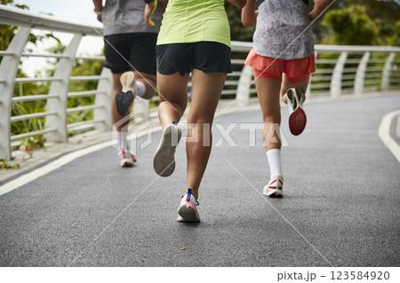 group of young asian adults running jogging outdoors group of young asian adults running jogging outdoors 123584920