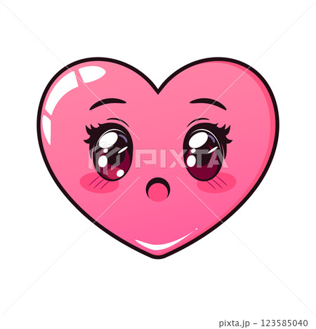 Cute kawaii heart in anime manga style. Heart character with beautiful cartoon manga anime eyes with long lashes. Vector illustration 123585040