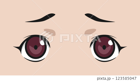 Sad girl anime eyes. Cartoon big manga anime eyes. Vector illustration 123585047