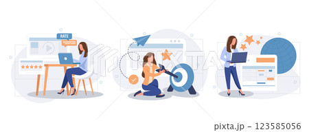 Customer behavior analysis abstract concept vector illustration set. Data driven marketing, user feedback and website rating, online survey, user data, marketing research tool abstract metaphor. Customer behavior analysis abstract concept vector illustration set. Data driven marketing, user feedback and website rating, online survey, user data, marketing research tool abstract metaphor. 123585056