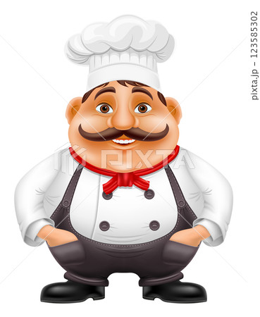 chef man preparing dishes and food in the kitchen vector illustration 123585302