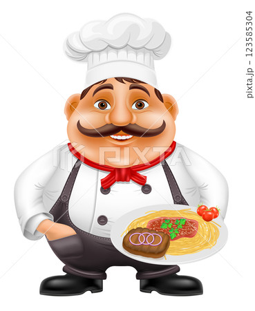 chef man preparing dishes and food in the kitchen vector illustration 123585304