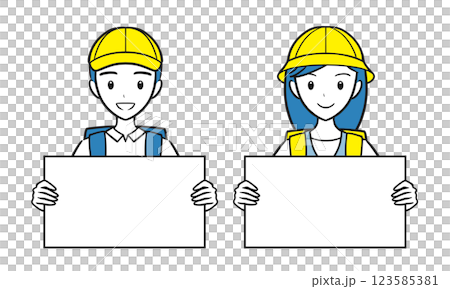 A set of elementary school boys and girls carrying backpacks with whiteboards (simple) 123585381