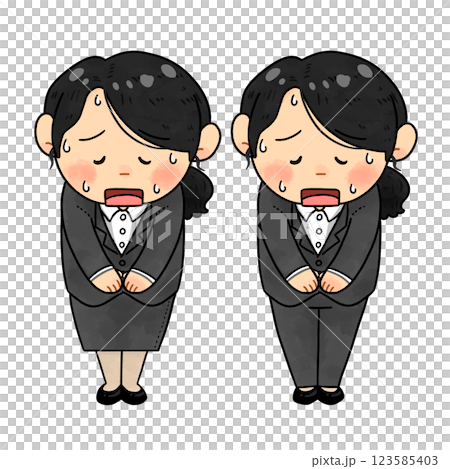 Illustration set of a businessman apologizing in a suit and bowing [full body] 2 123585403