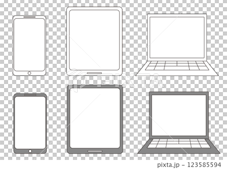 シンプルなスマホ、タブレット、パソコンのアイコンセット シンプルなスマホ、タブレット、パソコンのアイコンセット 123585594