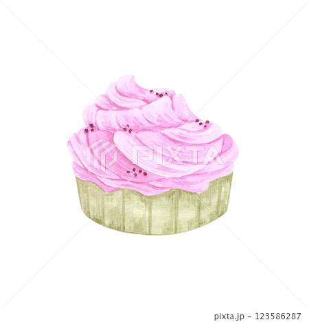 Hand drawn watercolor cupcake. Illustration of food isolated on white background. Can be used for postcard, label, scrapbook and other printed products. Hand drawn watercolor cupcake. Illustration of food isolated on white background. Can be used for postcard, label, scrapbook and other printed products. 123586287