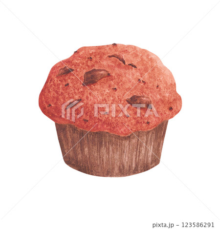 Hand drawn watercolor cupcake. Illustration of food isolated on white background. Can be used for postcard, label, scrapbook and other printed products. Hand drawn watercolor cupcake. Illustration of food isolated on white background. Can be used for postcard, label, scrapbook and other printed products. 123586291