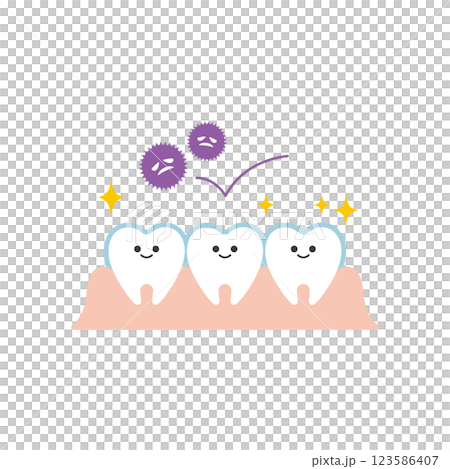 Illustration of a tooth character with a coating to prevent pigmentation and tooth decay 123586407