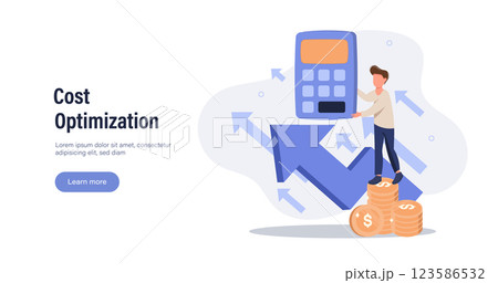 Cost optimization concept. Idea of financial and marketing strategy. Cost and income balance. Spending and cost reduction, while maximizing business value. Isolated flat illustration vector	 123586532