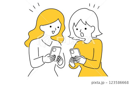 スマホを見せ合う2人の女性のイラスト 123586668