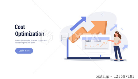 Cost optimization concept. Idea of financial and marketing strategy. Cost and income balance. Spending and cost reduction, while maximizing business value. Isolated flat illustration vector	 123587193